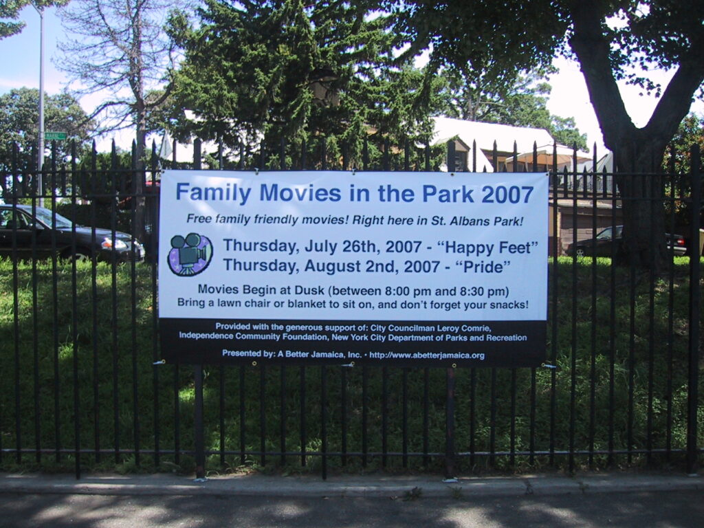 The very first Family Movies in the Park Banner